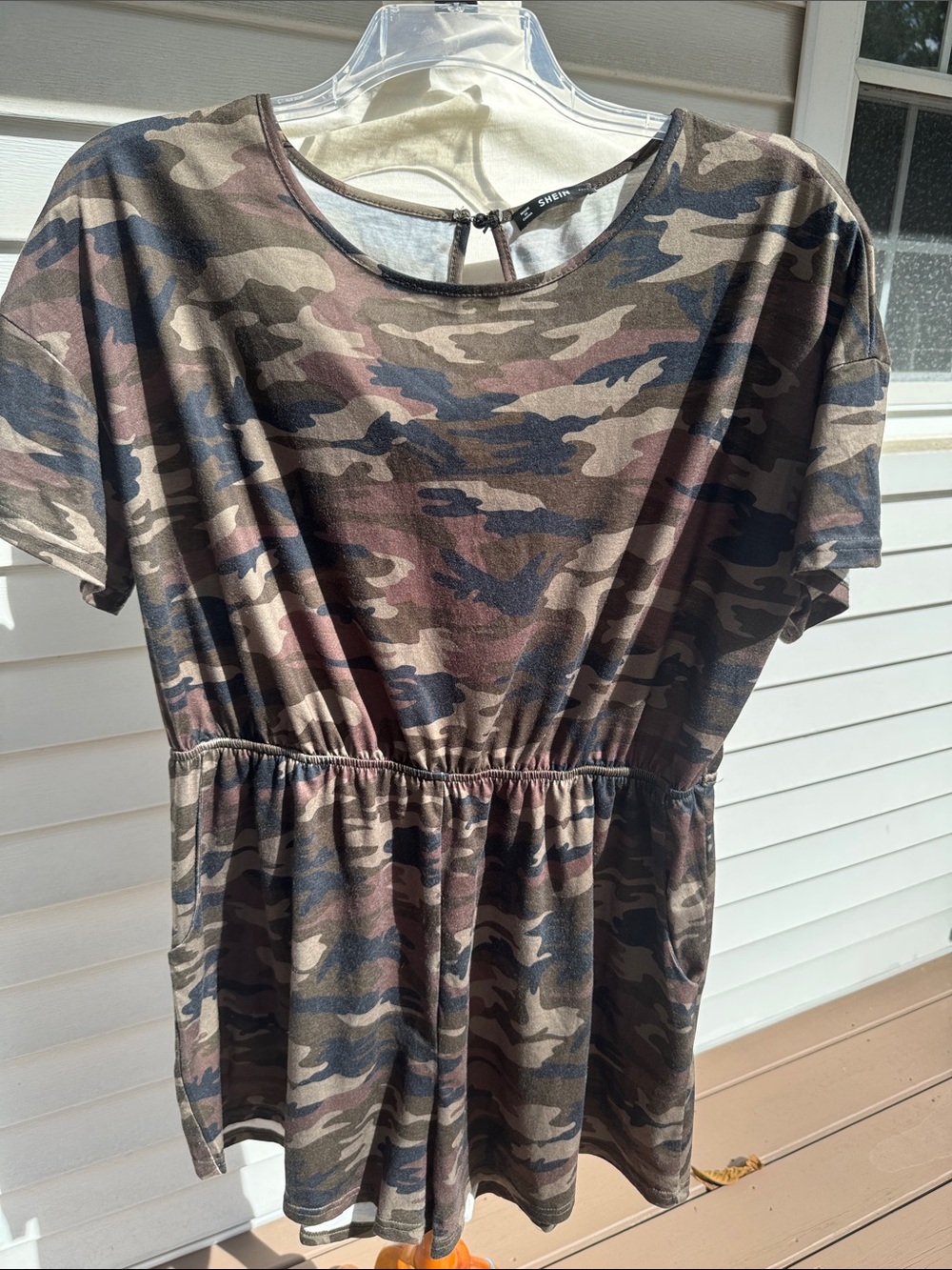 SHEIN Camo Romper Jumpsuit Elastic Waist Pocket 1X